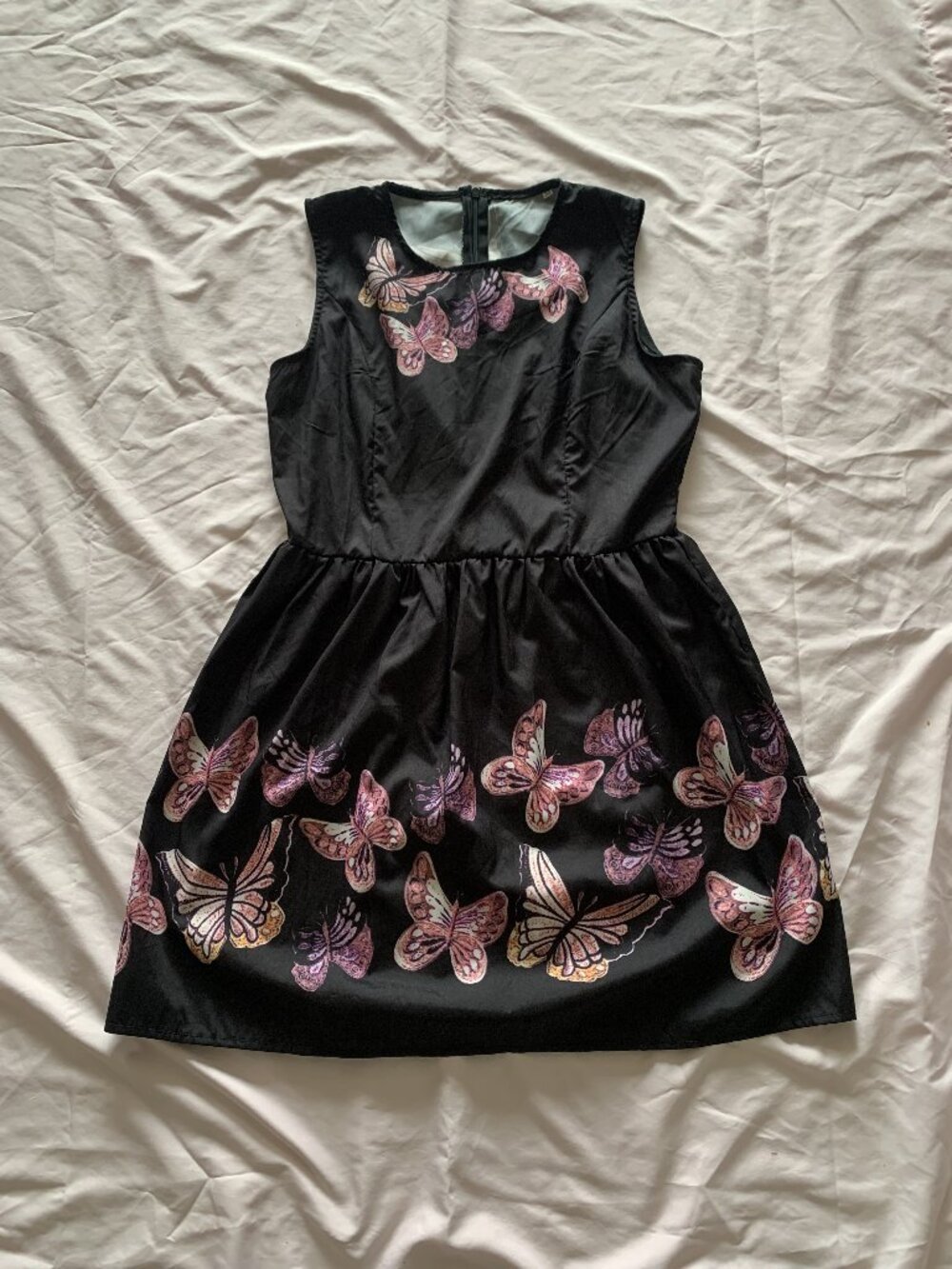 Black Butterfly Print Sleeveless Fit and Flare Dress